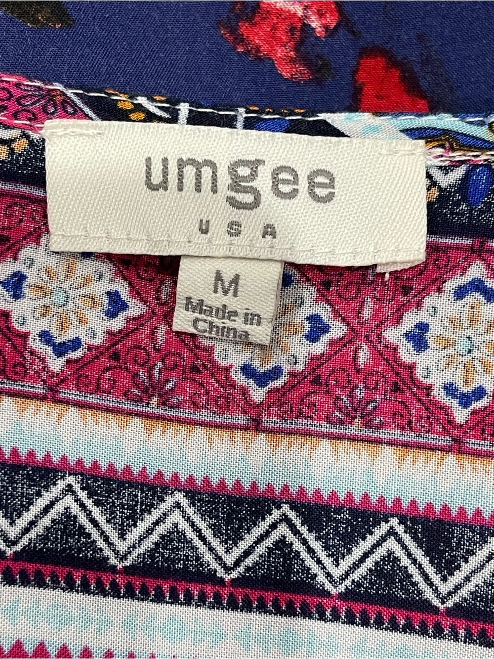 Umgee Boho Floral V-Neck Smocked Waist Dress in Navy - Picture 8 of 9